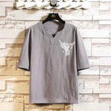 风纯色短袖薄款腰果花牛头T恤棉麻男大码短袖T恤男T622P33，男装T恤，星座101C（原电商A011-3）