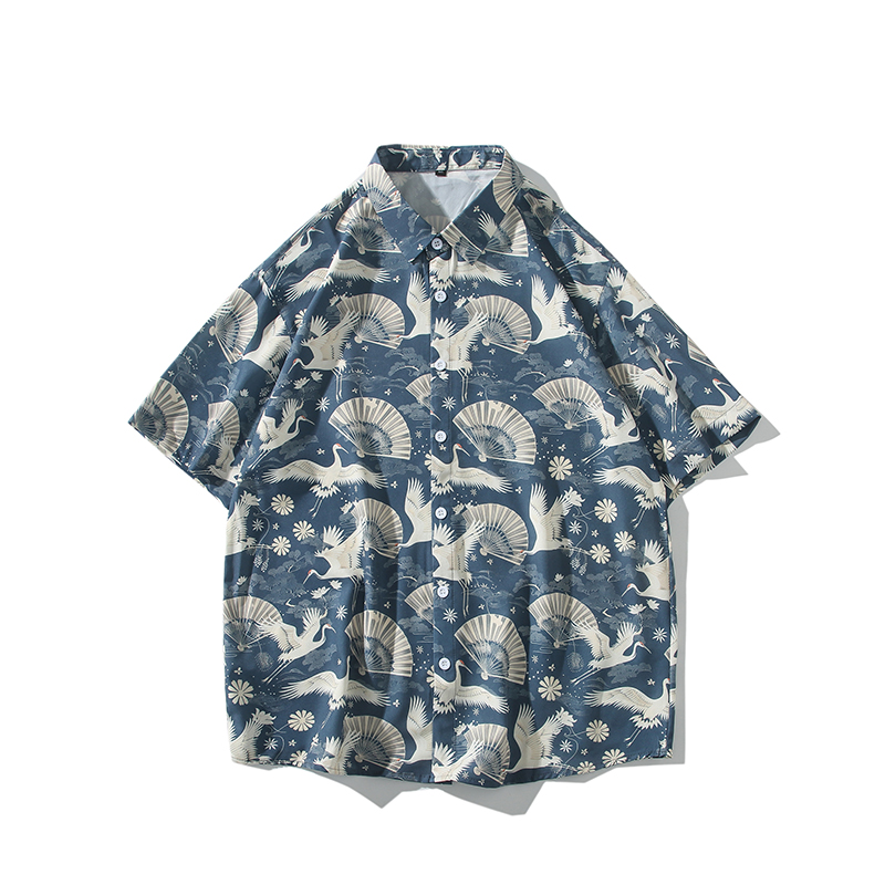 风仙鹤短袖夏季情侣款沙滩衬衣外套平铺衬衫D3905P35，男装衬衫，星座101C（原电商A011-3）