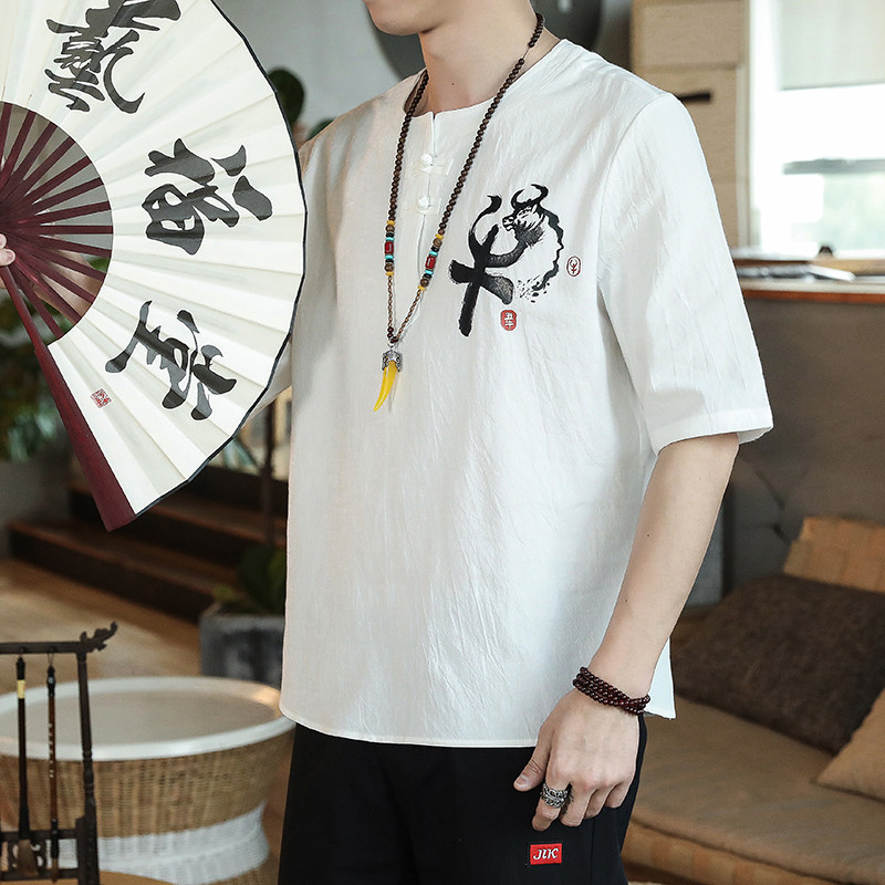 主推龙盘扣短袖大码T恤棉麻男T6106款组合P33,男装T恤,星座101C（原电商A011-3）