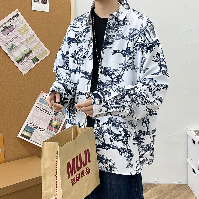 港风长袖复古宽松外套模特大码系列衬衫3010301130123013P35,男装衬衫,星座101C（原电商A011-3）