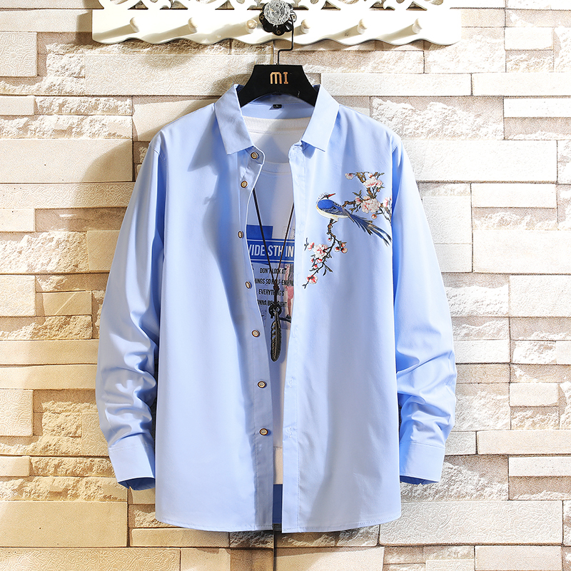 新款加大码男士花鸟衬衫衬衣外套长袖C382P45，男装衬衫，星座101C（原电商A011-3）