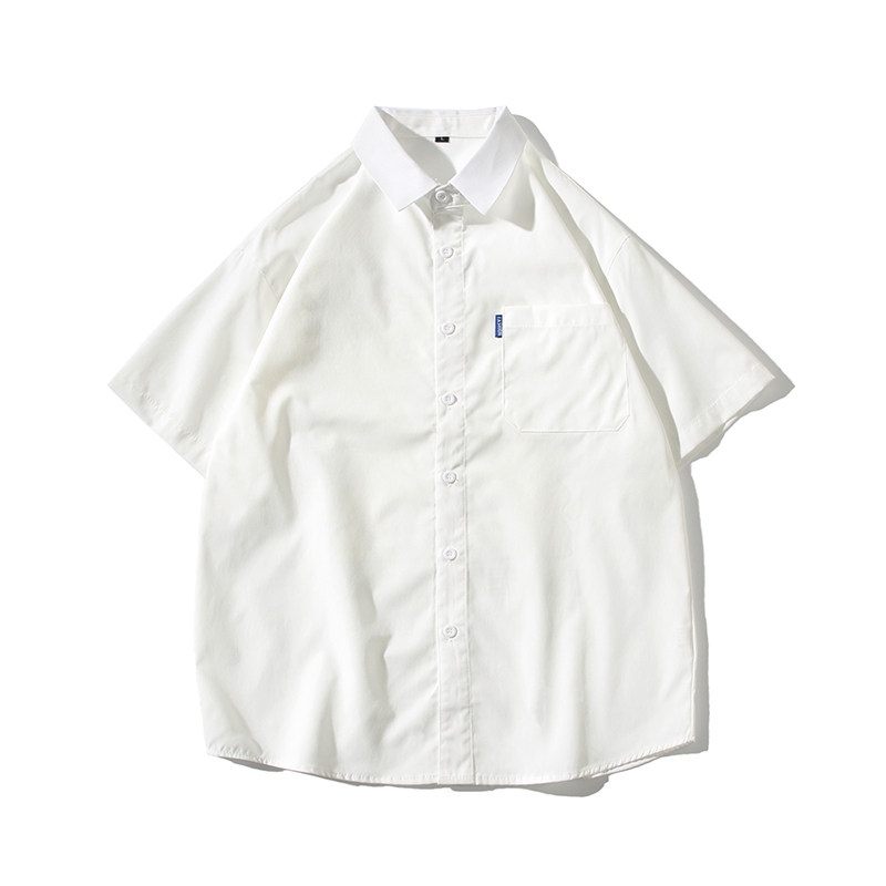 白底大码短袖纯色五色衬衫青年男生ins宽松情侣衬衫D320P25,男装T恤,星座101C（原电商A011-3）