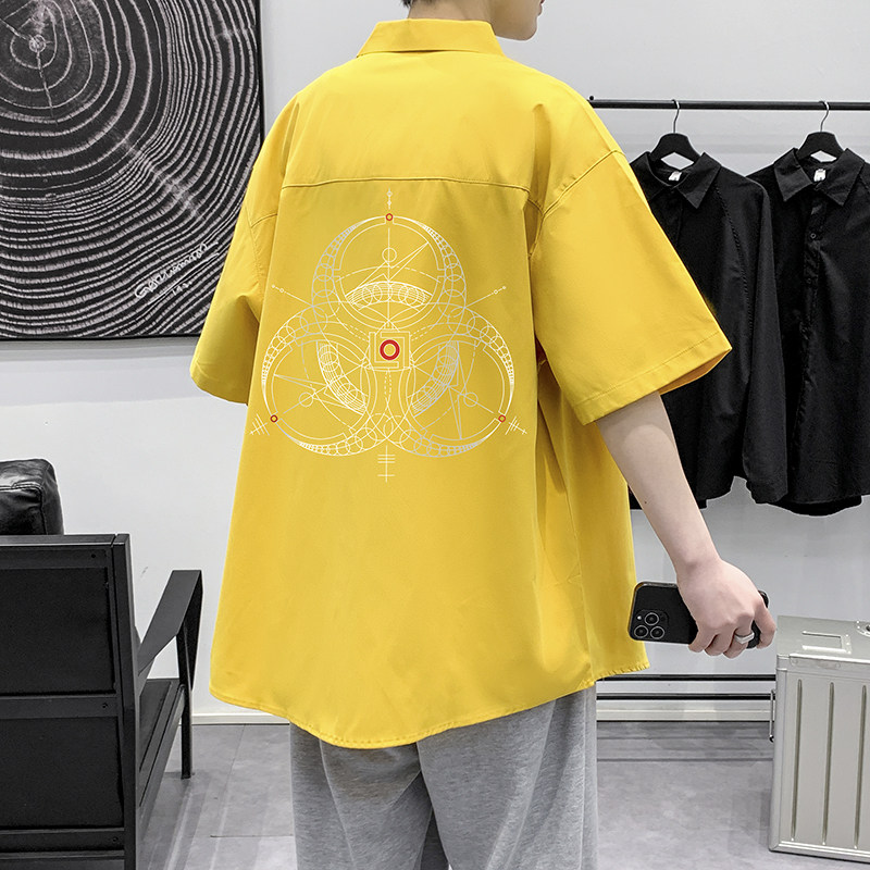 港风大码短袖INS潮衬衫青年男生情侣衬衫D323P28,男装T恤,星座101C（原电商A011-3）