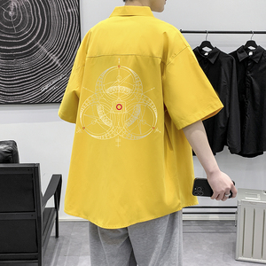 港风大码短袖INS潮衬衫青年男生情侣衬衫D323 P28图片