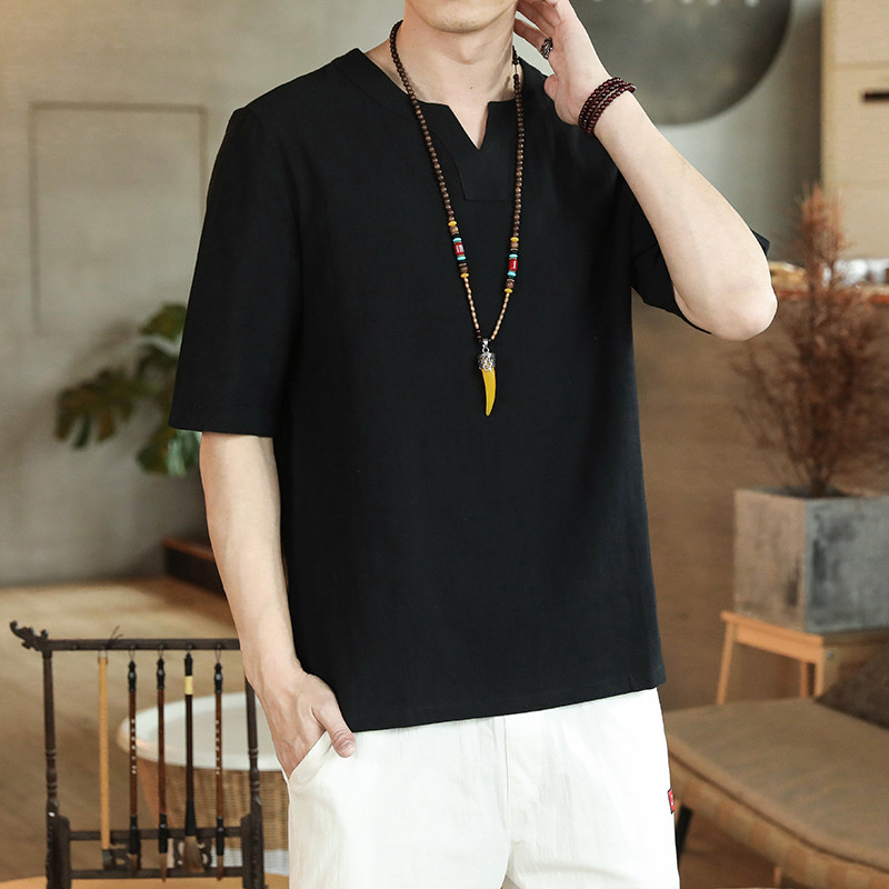 QT4025风纯色短袖薄款T恤棉麻男大码短袖T恤男T620P33,男装T恤,星座101C（原电商A011-3）