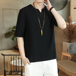 QT4025风纯色短袖薄款T恤棉麻男大码短袖T恤男 T620 P33图片