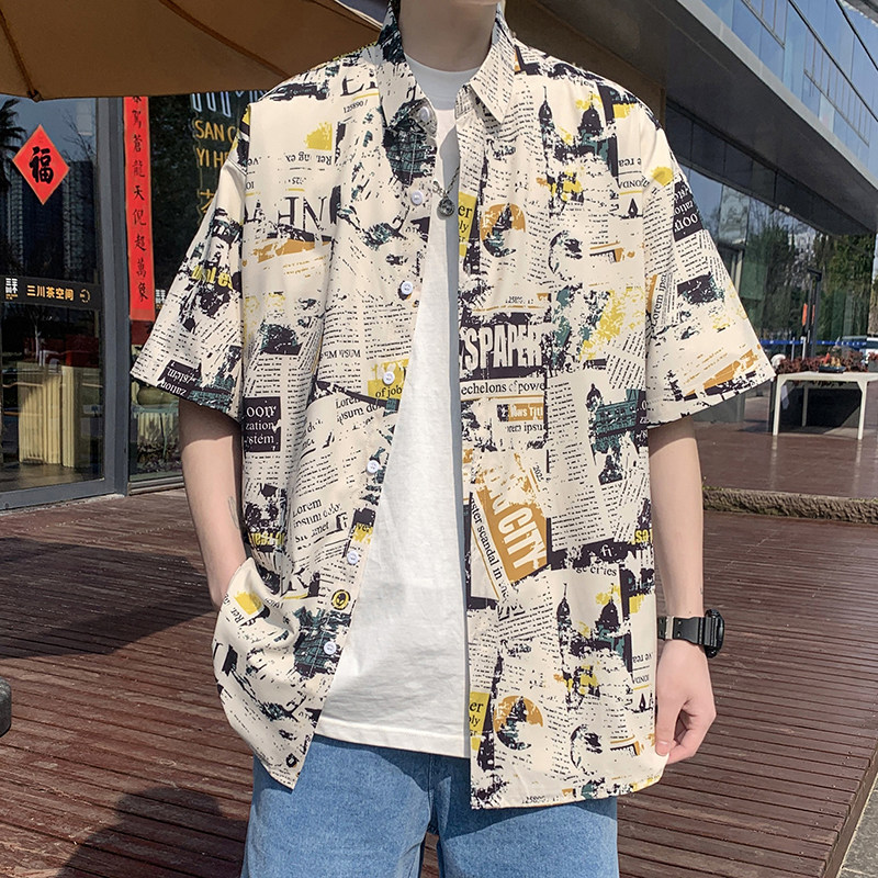 港风衬衫24冰丝男短袖夏季设计感情侣沙滩衬衣外套D635P35,男装T恤,星座101C（原电商A011-3）
