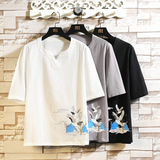 风大码短袖薄款T恤仙鹤棉麻男大码短袖T恤男T621P33，男装T恤，星座101C（原电商A011-3）