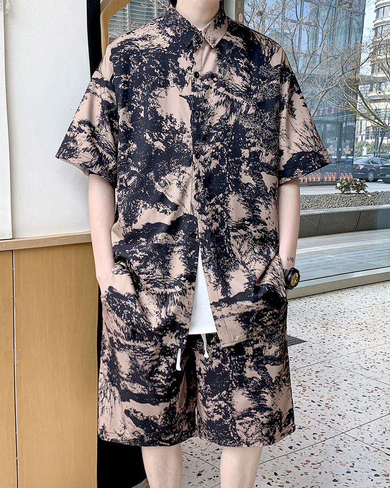 2025新款夏威夷衬衫沙滩咖啡厅短袖情侣套装（可单卖）TZ6715P58,男装T恤,星座101C（原电商A011-3）