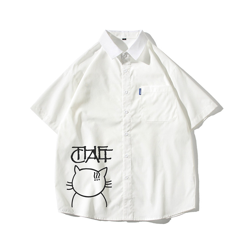 A011-3五色大码衬衣短袖日系猫咪衬衫青年男衬衫D332P28,男装T恤,星座101C（原电商A011-3）