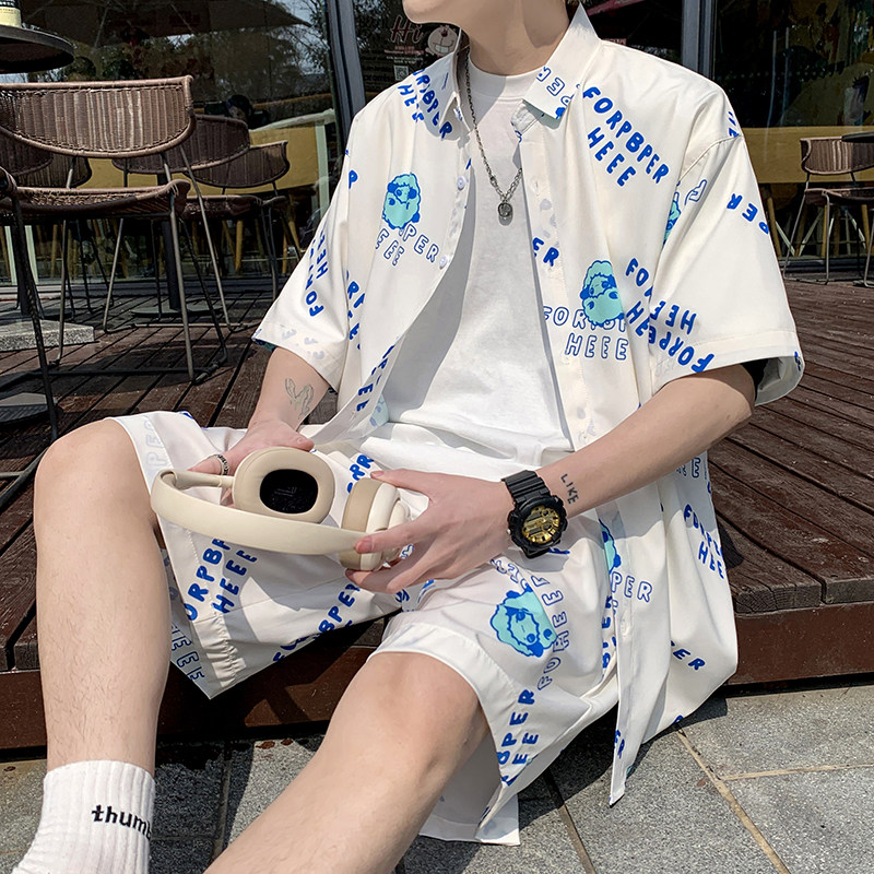 2025新款夏威夷衬衫沙滩度假风套装短袖情侣模特穿搭TZ6710P58，男装休闲套装，星座101C（原电商A011-3）
