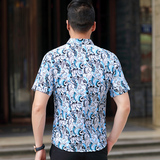 QT4025加大码潮花短袖衬衫男短袖衬衫C606P33，男装T恤，星座101C（原电商A011-3）