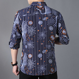 QT4025加大码男士条纹仙鹤时尚衬衫灰墙1208P38，男装衬衫，星座101C（原电商A011-3）