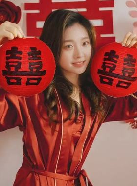 结婚红色喜字灯笼装饰婚房布置套装中式婚礼场景新娘拍照挂件道具