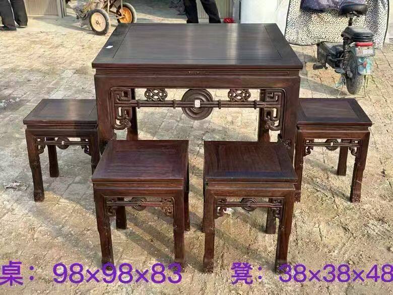 中式仿古实木八仙桌正方形饭店家用餐桌黑檀木农村四方桌工厂