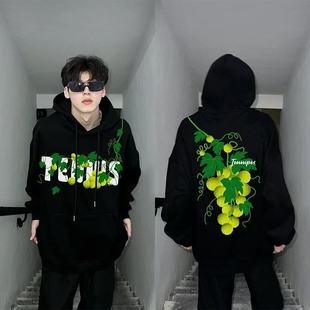 美式 潮牌刺绣设计感重磅情侣外套 葡萄网球毛巾绣连帽卫衣男春秋款