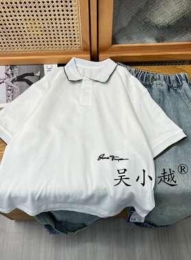 吴小越w2142男童夏款翻领韩版无感数码印花棉t恤短袖中大童