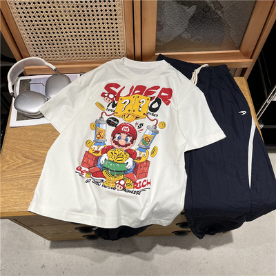 吴小越w1267男童夏款短袖玛丽奥无感印花韩版棉t恤中大童儿童上衣