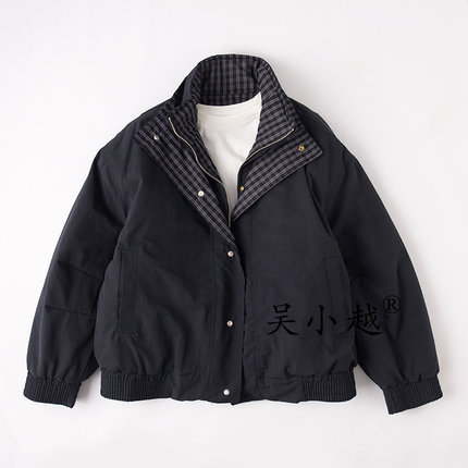 吴小越w1747男童假两件格子秋冬装加棉新款洋气儿童冬季加厚外套