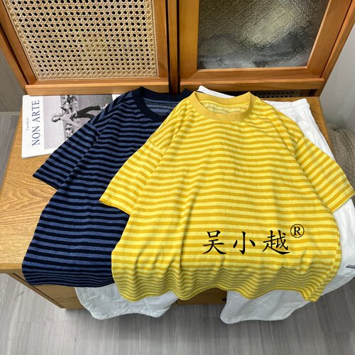吴小越w2289男童夏款宽松圆领韩版条纹棉t恤短袖中大童