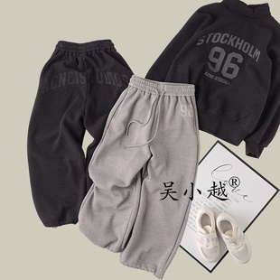 休闲黑色运动裤 吴小越W1694男童加绒老爹裤 男孩卫裤 儿童长裤 冬款