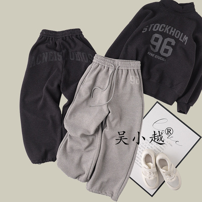 吴小越W1694男童加绒老爹裤冬款儿童长裤男孩卫裤休闲黑色运动裤