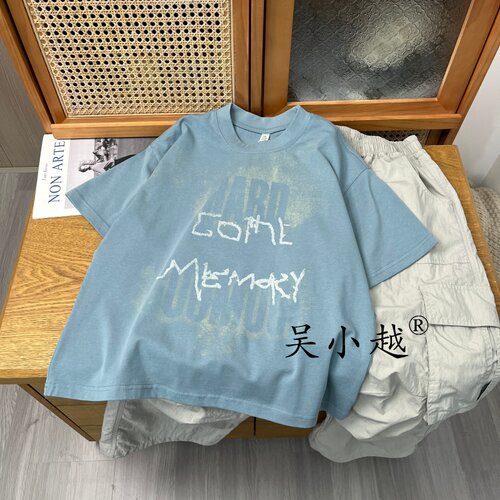 吴小越w2132男童夏款宽松圆领韩版无感数码印花棉t恤短袖中大童
