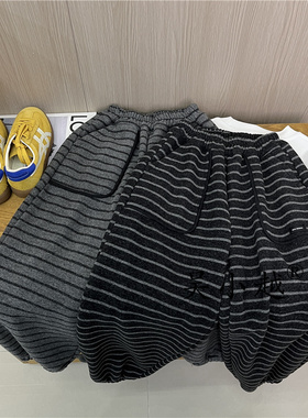 吴小越W1734男童毛巾条纹卫裤加绒裤子冬款儿童长裤卫裤休闲运动