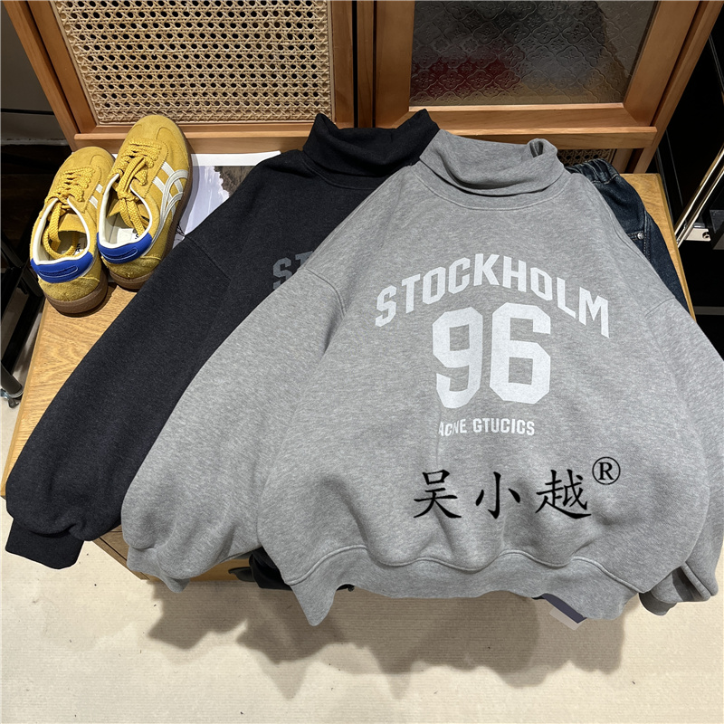吴小越w1618男童加绒中领卫衣秋冬新款韩版宽松儿童上衣男孩冬装