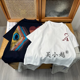 吴小越w2306男童夏款韩版圆领韩版无感数码印花棉t恤短袖中大童