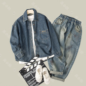 吴小越w668男童牛仔外套同学痞帅男孩秋装 大童 型春秋款 新款 衬衣版