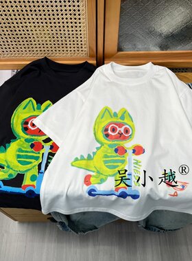 吴小越w2371男童夏款小猫圆领韩版无感数码印花棉t恤短袖中大童
