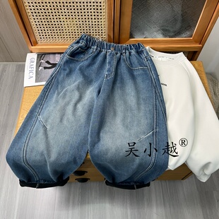 吴小越w2497男童加绒牛仔裤冬款刺绣痞帅男孩冬新款韩版长裤