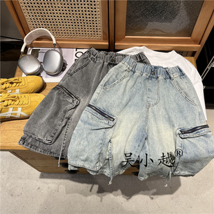 吴小越w1313男童夏装牛仔短裤宽松中大童男孩中裤夏款五分裤子薄