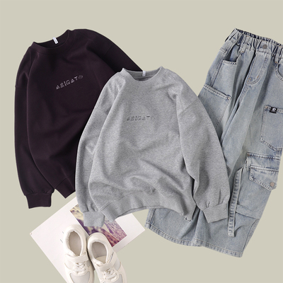 吴小越w1996男童春装圆领极简春季卫衣棉t恤长袖中大童打底衫韩版