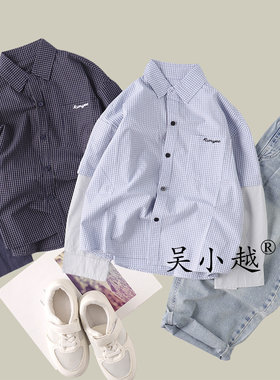 吴小越w1920男童衬衣拼接外套同学痞帅男孩春秋装韩版版型大童