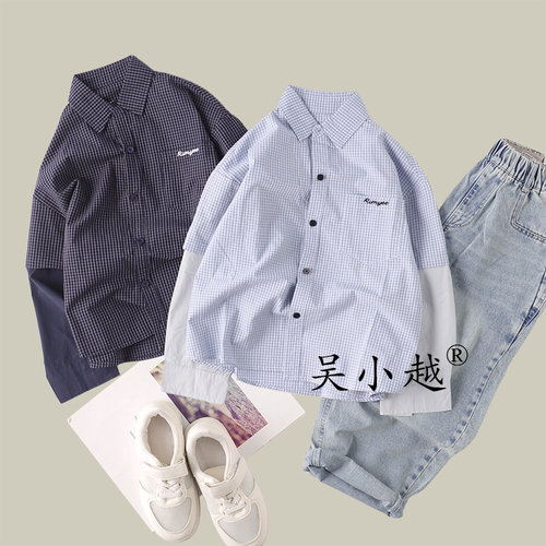 吴小越w1920男童衬衣拼接外套同学痞帅男孩春秋装韩版版型大童