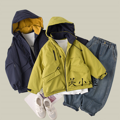 吴小越w1751男童中大童冬装加棉新款洋气儿童冲锋衣冬季加厚外套