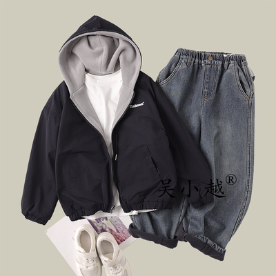 吴小越w1627男童秋冬装加绒两面穿新款洋气儿童冬季加厚外套帅气