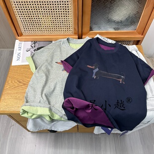 吴小越w2213男童夏款 无感数码 印花棉t恤短袖 中大童 宽松圆领韩版