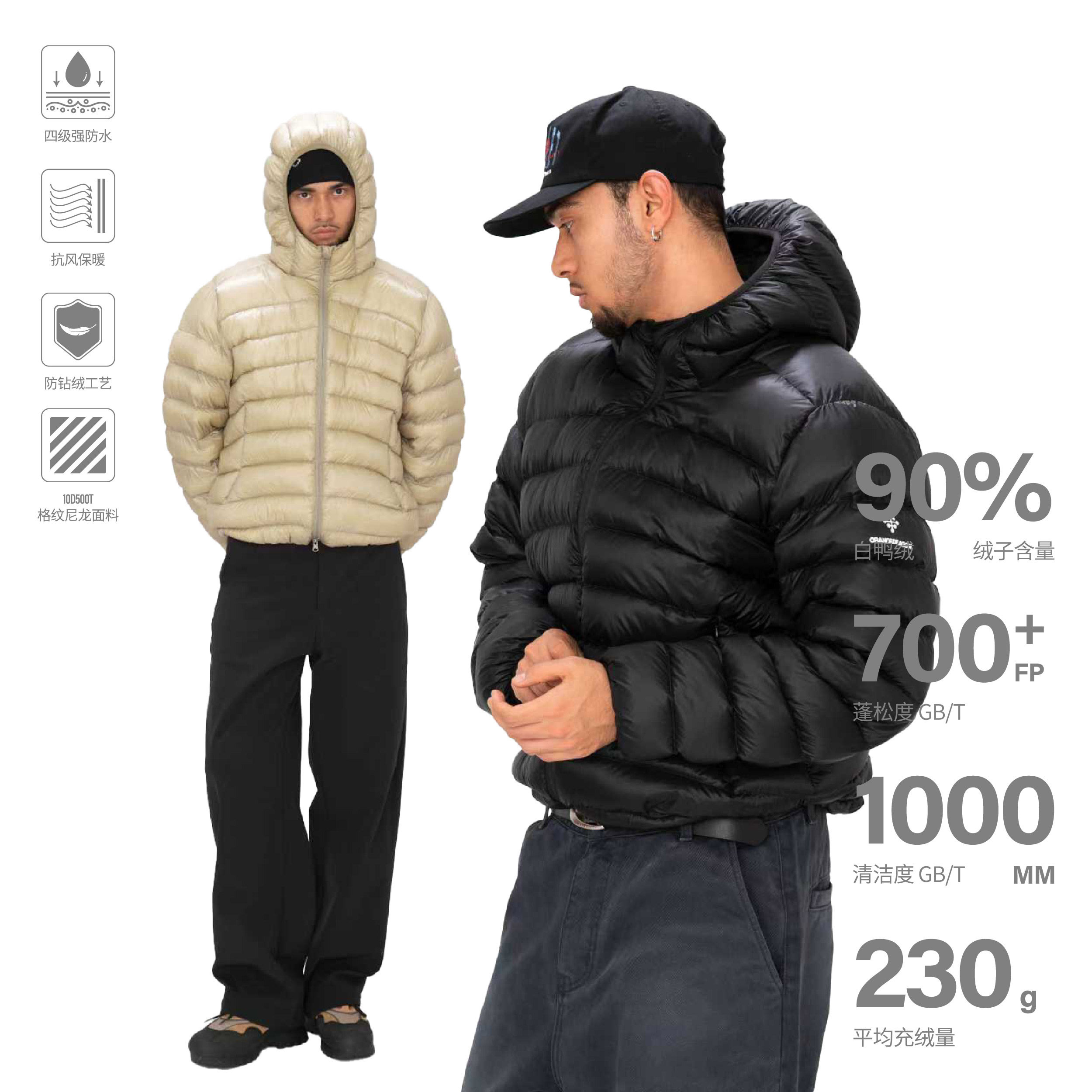 OD90白鸭绒三防可收纳排骨羽绒服