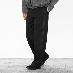 织带拼接直筒休闲垂坠感高级痞帅无腰头西裤 2025冬 DARKNESS