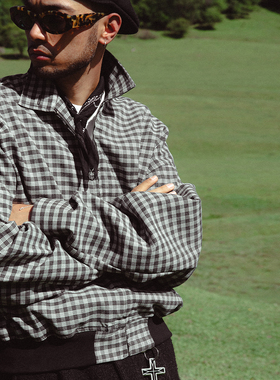 OD/DARKNESS 2025秋 撞色格子格纹复古短款哈林顿夹克可立领外套