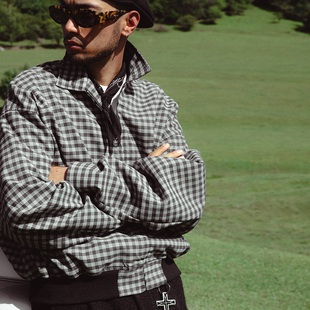 撞色格子格纹复古短款 2025秋 哈林顿夹克可立领外套 DARKNESS