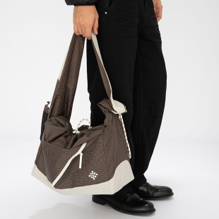 拼接撞色格纹多功能户外机能防水宽肩带斜挎背包 ORANGEDRAGON