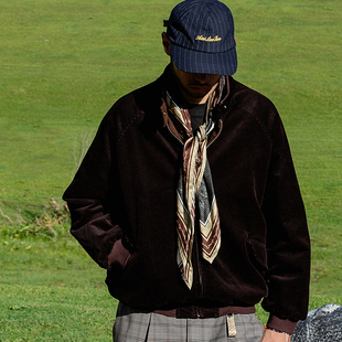 外套 25秋灯芯条绒双面穿老钱复古立领哈林顿夹克工装 DARKNESS