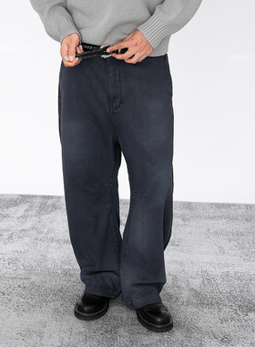 OD/DARKNESS 2025冬做旧水洗复古晕染阔腿宽松休闲工装廓形弯刀裤