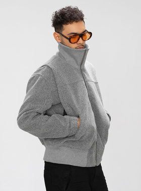 OD/DARKNESS 2025冬罗纹高立领剪裁解构Cleanfit毛呢夹克短宽外套