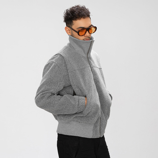 2025冬罗纹高立领剪裁解构Cleanfit毛呢夹克短宽外套 DARKNESS