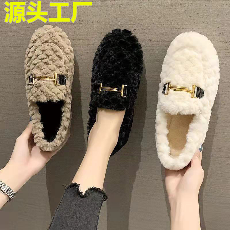 2024韩版豆豆鞋女秋冬季加绒保暖厚底棉鞋女休闲百搭一脚蹬毛毛